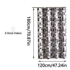 Eabdice Waterproof Dirt-Resistant Shower Curtain, Mosaic Bath Shower Curtain, Washable Shower Curtain with 8 Hooks, for Bathrooms, Toilets (120 x 180 cm, Mosaic Pattern)