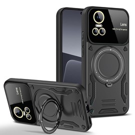 QWYJ YD Funda for OPPO Reno 10 Case Uso Rudo Protector Lente Cámara Soporte Giratorio Magnético Carcasa,para OPPO Reno 10 Funda(Negro)