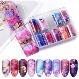 10 Stickers/Box Cherry Blossom Flower Starry Sky Nail Foil Nail Decor Transmark Sticker Nail Art Foil 100cm