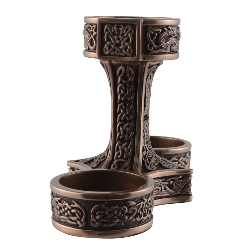 Veronese Germanic Tea Light Holder Mjolnir Thor's Hammer Bronzed 3