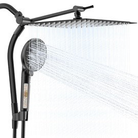 UltrTxenova 10" Metal Rain Shower Head with Handheld Spray Combo,10" Height/Angle Adjustable Bar, Filtered Handheld Shower Head with 10-Spray Built-in Power Wash,71" Extra Long Hose Matte Black