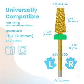 MagiBling Nail Drill Bits 5 in 1 Tapered Barrel, 3/32'' Safety Tungsten Carbide Bits, Two-way Rotation, Suitable for Manicure Pedicure Cuticle Gel Polishing, Technicians Bits, Grit: Coarse.