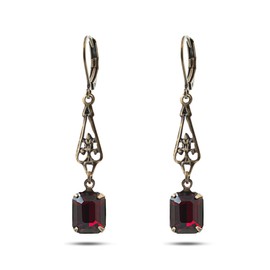 Art Deco, Art Nouveau style Earrings with Siam Ruby Red Colour Austrian Crystals