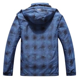 Pooluly Men's Ski Jacket Warm Winter Waterproof Windbreaker Hooded Raincoat Snowboarding Jackets Blue Camo-2XL