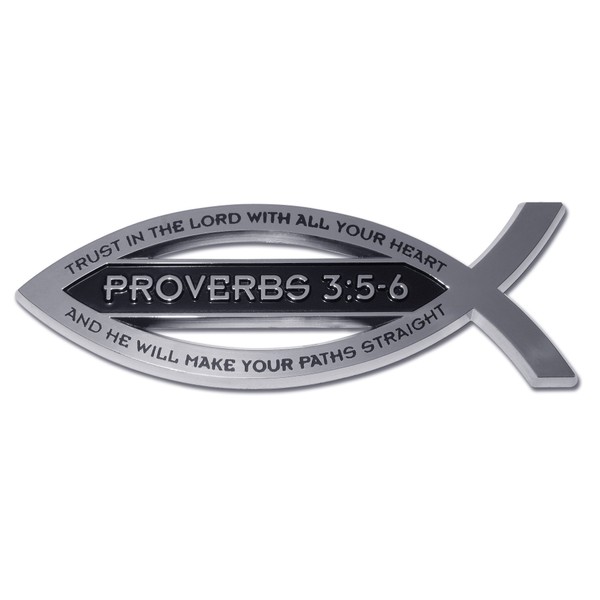 Elektroplate Christian Fish Proverbs 3:5-6 with Verse OEM Chrome Emblem