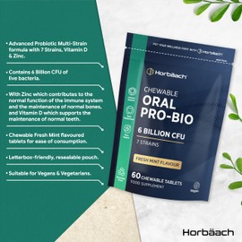 Oral Oral Flora Pro-bio 6 Billion CFU for Teeth and Gums 7 Varieties for Probiotics Oral Flora 60 Oral Vegan Tablets Mint Flavour Horbaach