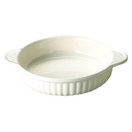 Banko Ware 06587 Oven-safe, Round Au Gratin Dish, Diameter Approx. 7.9 inches (20 cm), White Line, Microwavable, Made in Japan