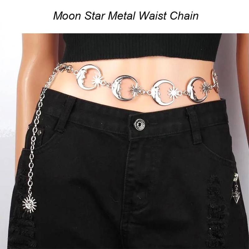 Weenkeey Moon Waist Chain Fashion Metal Chain Belt Adjustable Body