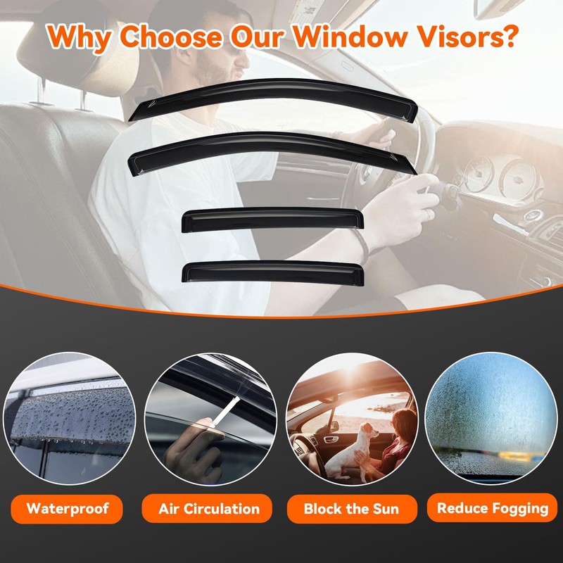 Rain Guards Compatible with 2020-2025 Nissan Sentra,Tape-On Side Window Visor