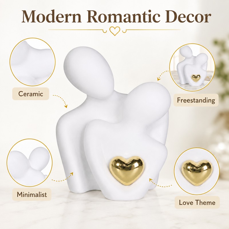 Ceramic Couple Statue for Home Decor - Abstract Hugging Figurine
