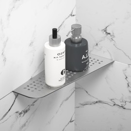 Bernkot Corner Shower Shelf 12" Brushed 304 Stainless Steel Quadrilateral Corner Shelf Heavy Duty Recessed Bathroom Shelf No Drilling Needed