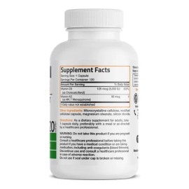 Vitamina K2 Mk7 Bronson Frasco con 120 Capsulas Sin Sabor para Huesos fuertes y corazón saludable: la vitamina K2D3 no solo promueve la absorción adecuada del calcio con D3.