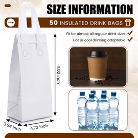 Bulyoou 50 Pcs Insulated Single Cup Drink Carrier Bags Bulk Thermal Insulation Take Away Bags Portable Takeout Coffee Carrier Reusable Bags with Handle for Hot Cold Beverage Cooler Catering Grocery