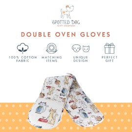 SPOTTED DOG GIFT COMPANY Double Oven Gloves, Heat Resistant Double Oven Mitt, Cat and Mouse Themed Kitchen Oven Mitts, Cute Cats Cooking & Baking Gifts for Cat Lovers Women Men