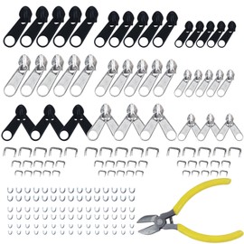175 Pcs Zipper Repair Kit Sewing Change Zipper Needle-Nose Pliers Silver Black Zipper Clothing Jacket Purse Luggage Backpack Tent Sleeping Bag