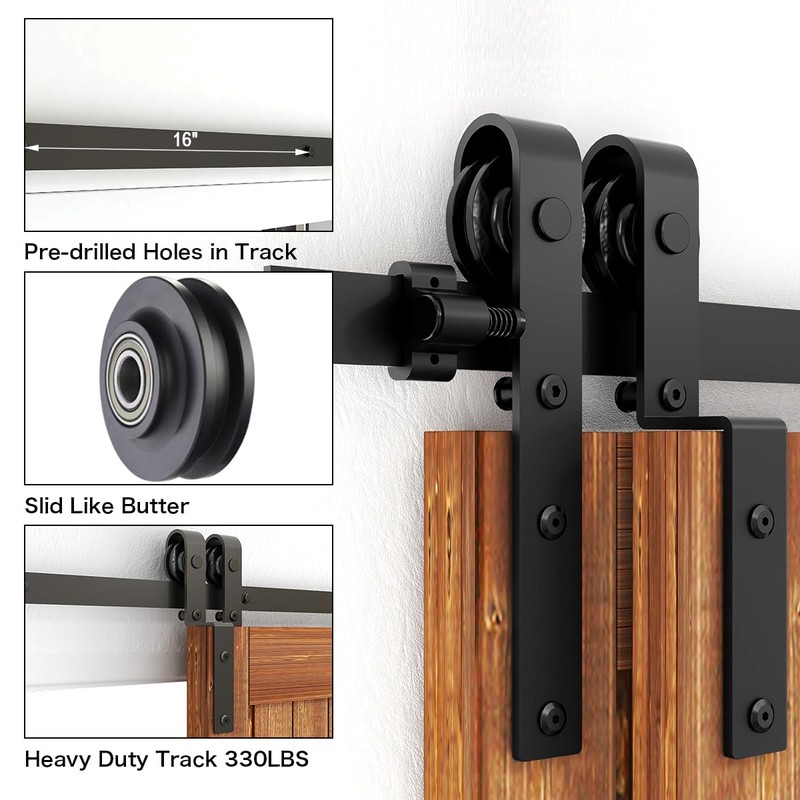 AONAYIOA 9FT Bypass Sliding Barn Door Hardware Kit, Combination Track