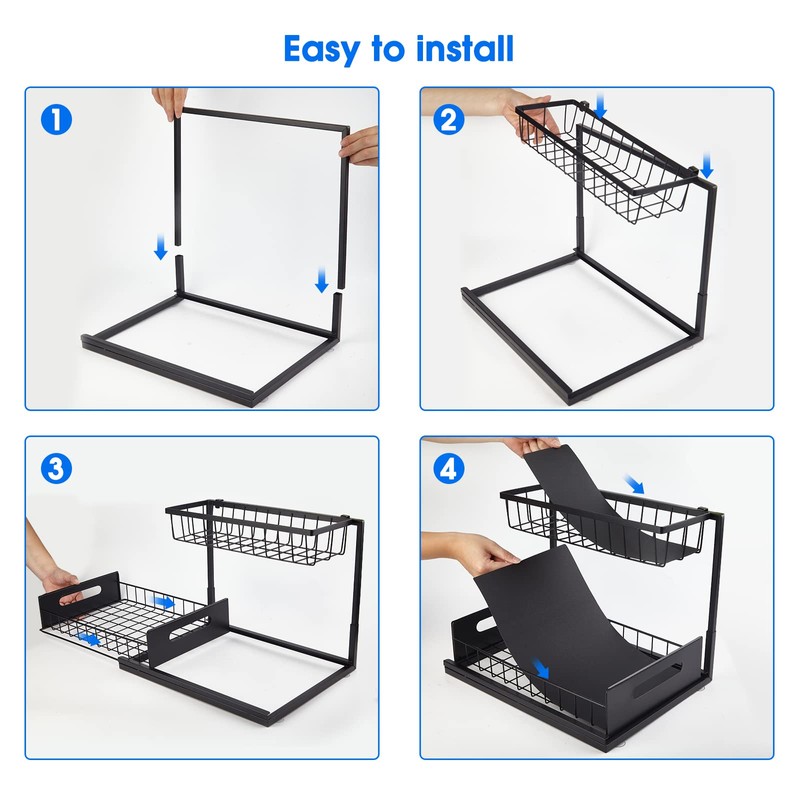 UINOFLE Under Sink Organizer, 2 Tier Under Sink Organizers and