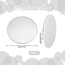 PandaHall Pack of 30 30 mm Flat Round Stainless Steel Blank for Stamping Marks, Earring Bracelet Necklaces Pendant Charm Jewellery Making, Without Hole, Stainless Steel, Stainless Steel