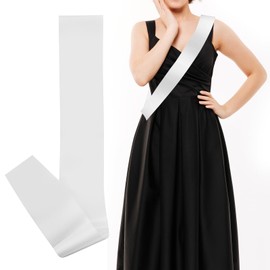 Blank Satin Sash,White Blank Sashes,DIY Plain Pageant Sash,Unprinted, for Women Girls Birthday Party Pageant Wedding Hen Party Festival Decorations(160×9.5cm)