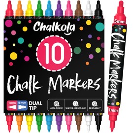Chalkola 10 Dual Tip Liquid Chalk Pens for Blackboard, Chalkboard Window