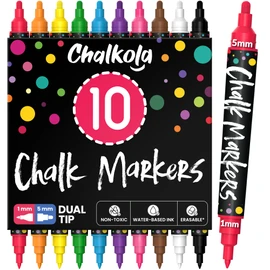 Chalkola 10 Dual Tip Liquid Chalk Pens for Blackboard, Chalkboard Window