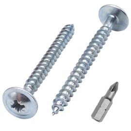SKIR'CO (150 pcs) Zinc Plated Steel 5.0 x 50 mm Silver Wood Screws, Metal Screws, Wafer Head, Pozidriv, Self Tapping