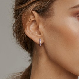 Sterling Silver Round Hoop Earrings Charms Hypoallergenic Fashion Dainty Huggie Hoop CZ Jewelry Birthday Gift for Women, White Gold, Cubic Zirconia