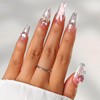 Sethexy Long Coffin Pink False Nails Handmade Rhinestones Glitter Luxury