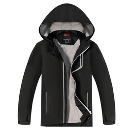 YOUNGSOUL Kids Waterproof Rain Jacket with Detachable Hood, black