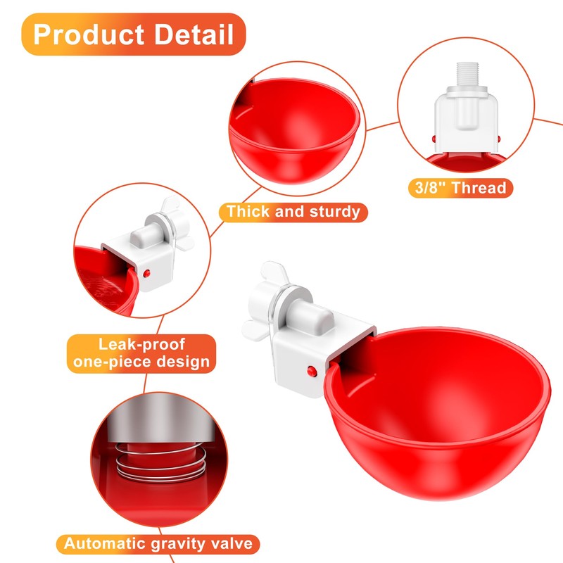 ZenxyHoC Chicken Waterer Cups, 6 Pack Automatic DIY Chicken Water