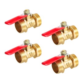 Aopin Ball Valve Brass G 1/2" Male Thread x G 1/2" Male Thread Valve Blocks Water, Oil, Gas Liquids, Vinyl Handle, Suitable for PEX, Copper, HDPE4 Pieces