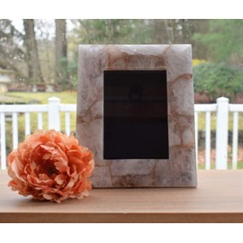 Nature's Decorations 10 x 8 Rose Quartz Picture Frame - Small Gemstone Photo Frame for Tabletop, Mantel, Office, or Living Room 6 x 4 - Easy Use Photo Frame for Wall & Tabletop