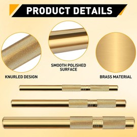 Aswalling 3Pcs 61360 Knurled Brass Drift Punch Set,Hand Tool Punches Tools 25077 3/4Inch 25076 1/2Inch 25075 3/8Inch Drift Punch