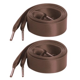 Marrywindix 2 Pairs 47" Flat Satin Ribbon Shoelaces Brown Silk Shoestrings Wide Shoe Laces for Sneakers Skate Shoes Boots Sport Shoes