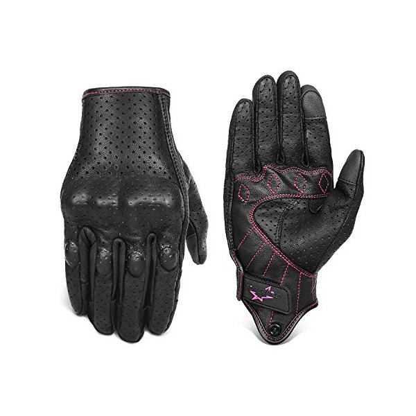 Women âs Touchscreen Motorcycle Gloves Full Finger Black Leather Armored
