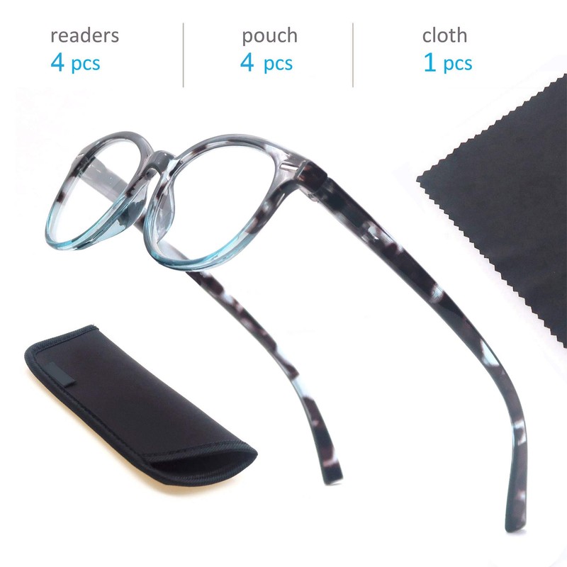 OLOMEE Reading Glasses for Women Cute Round Readers +4.50 for