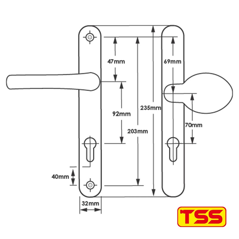 TSS UPVC Door Handle Set- Lever Moveable Pad - 92mm