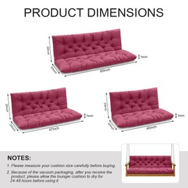 LCYY.TG Outdoor Swing Cushions, 3 Seat Porch Swing Cushion Replacement with Backrest, for Outdoor Furniture, for Porch Garden,Patio,Backyard Bench Cushion (Wine Red 60 * 40 in)