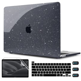 CISSOOK Black Glitter Case for MacBook Pro 13 Inch 2025-2020 Release Model A2338 A2251 A2289 with Touch Bar, Bling Hard Shell Cover Keyboard Skin for MacBook Pro 13 M1 M2 Sparkly