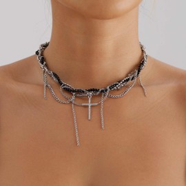 Carufin Pearl Star Choker Necklace for Women, Sparkling Star Pendant Chain, Tassel Choker, Cross Necklaces, Punk Layers Jewellery, Metal, No Gemstone