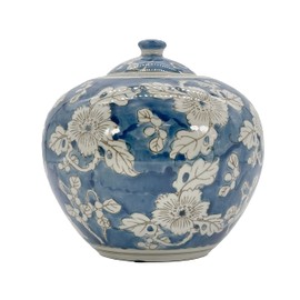 Galt International 8" Blue and White Floral Chinoiserie Jar w/Lid Decorative Ginger Jar Centerpiece Tea Storage Candy Jar Home Decor Vase