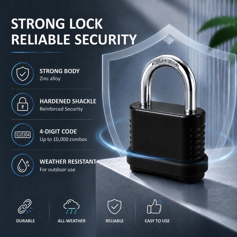 4 Digit Combination Lock, Heavy Duty Resettable Padlock with Short