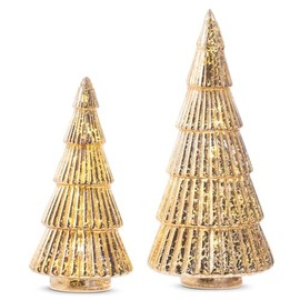 RAZ Imports Gold Ribbed Trees, 11.5-inch Height, Glass, Set of 2, Christmas, Home Décor