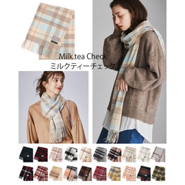BUYER CH30a 100% Pure Cashmere Checkered Scarf, 19 Patterns, Men's, Women's, Cashmere Checkered Pattern, Thick, Large, milk tea plaid, Free Size