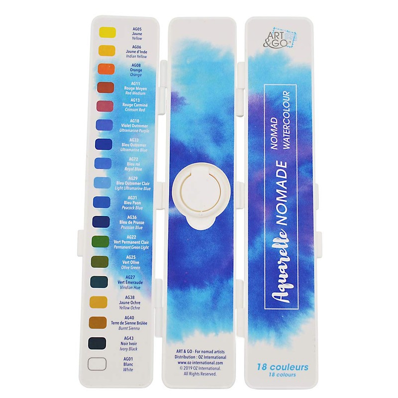 ART&GO Nomad AG42475 18 Colours Watercolour Paints, Plastic, White, Fine