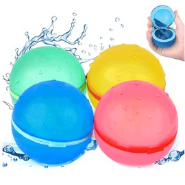 Water Balloons, Set of 4, Reusable Water Balloons, Water Play, Reusable, Water Bomb, Water Bomb, Tear-Resistant, Easy to Open, Water Play Toy, Water Wars, Summer Classic Play