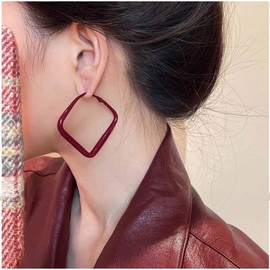 Enautoabs Red Square Dangle Hoop Earrings Square Geometric Drop Earrings Large Hollow Square Earrings Open Square Stud Earrings Jewelry for Women