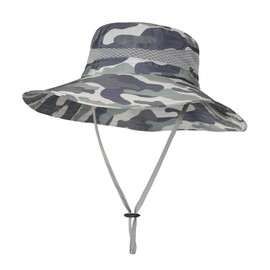 ZLYC Men's Camouflage Sun Hat Safari Hat Mesh Outdoor Hat Boonie Hat, Camo light green