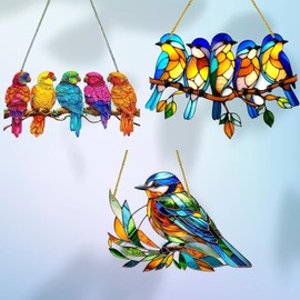 Set of 3 pcs Hummingbird Suncatcher, Acrylic Birds Ornaments, Spirit Birds Suncatcher, Not 3D Style, Sun Catchers Indoor Window, Acrylic Ornaments Christmas Decoration (Style-D)