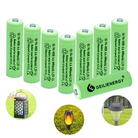 XUNTU Ni-MH AA 600mAh 1.2V Rechargeable Batteries Double A Pre-Charged for Outdoor Garden Landscaping Solar Lights,String Lights,Flashlights,Mice,Remotes, Radio (8 Pack)